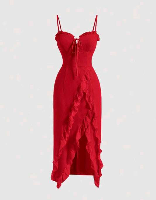 Sophiane Ruffle Trim Wrap Midi Dress