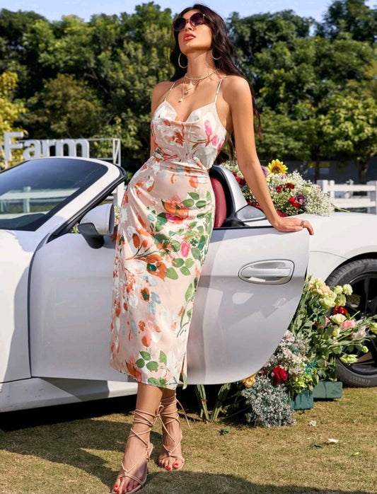 Juilette Split Thigh Midi Dress - Floral