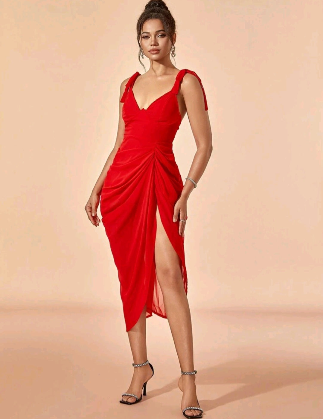 Charlotte Tie Shoulder Split Thigh Midi Dress