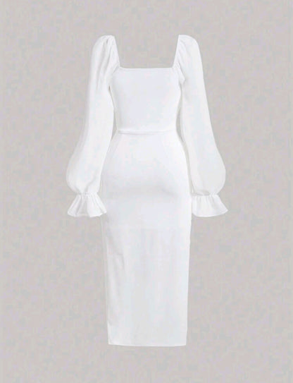 Darla Flare Sleeve Midi Dress - White