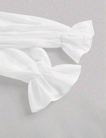Darla Flare Sleeve Midi Dress - White