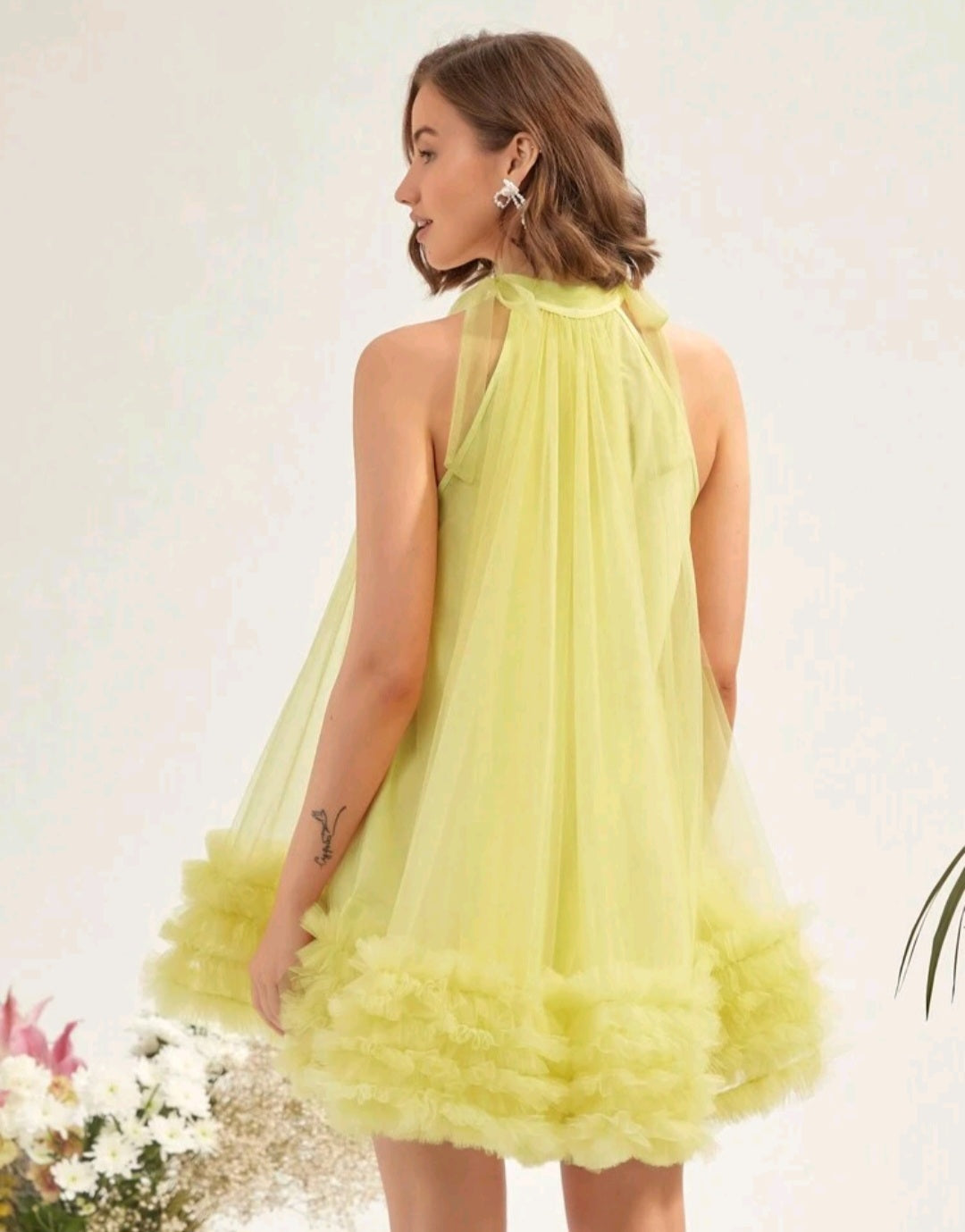 Florence Mesh Overlay Dress - Yellow