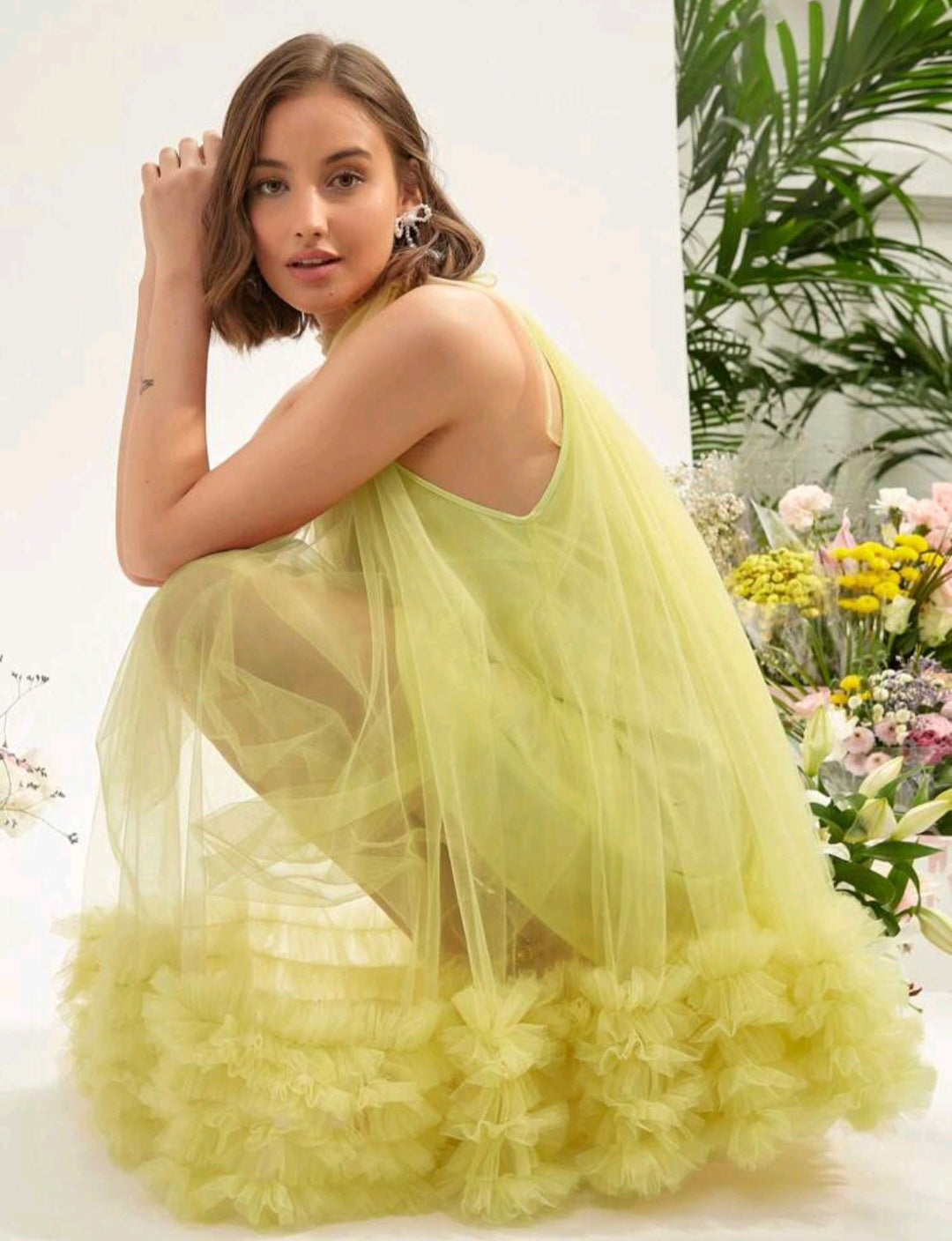 Florence Mesh Overlay Dress - Yellow