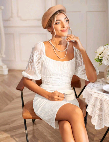 Ines Tie Backless Puff Sleeve Mini Dress - White