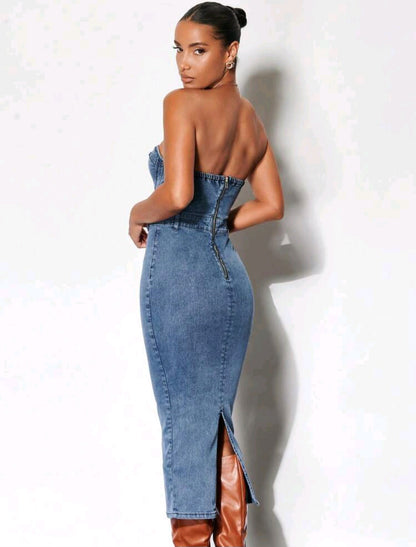 Victoria Split Back Tube Denim Dress