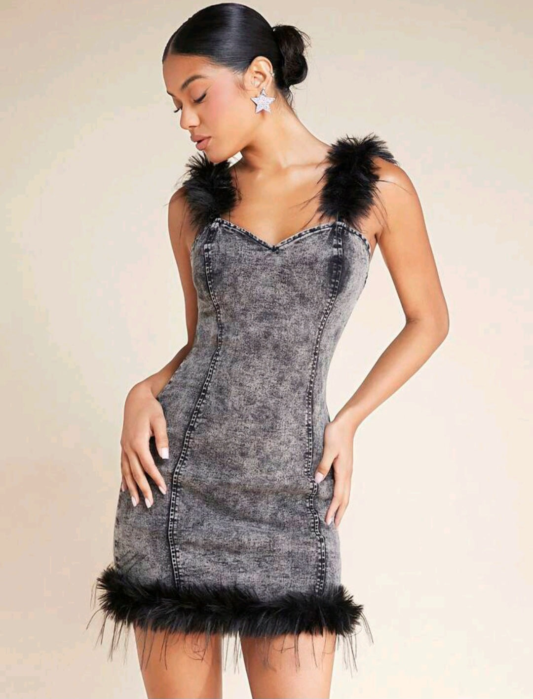 Lilli Fuzzy Denim Mini Dress