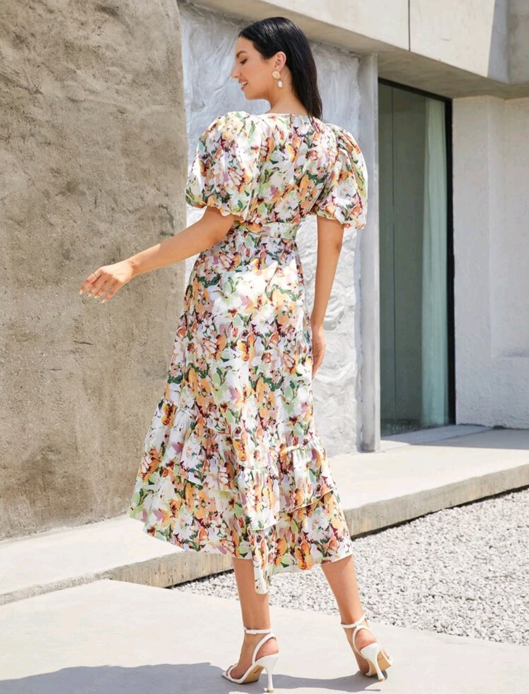 Kelda Puff Sleeve Midi Dress - Floral