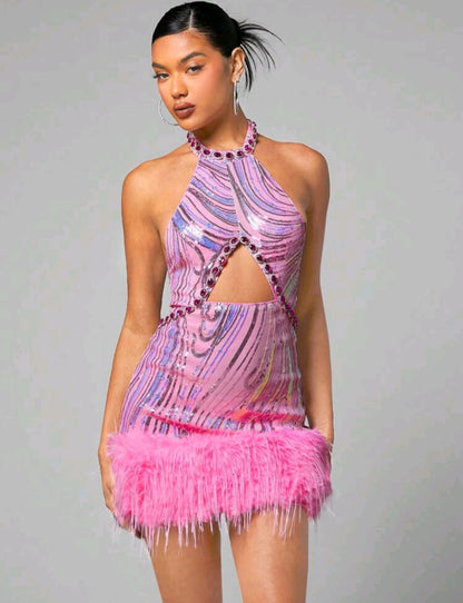 Kylie Sequin Backless Mini Dress - Pink