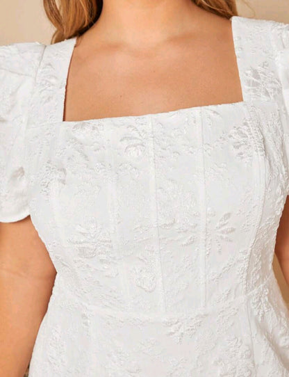 Vanessa Puff Sleeve Jacquard Dress - White