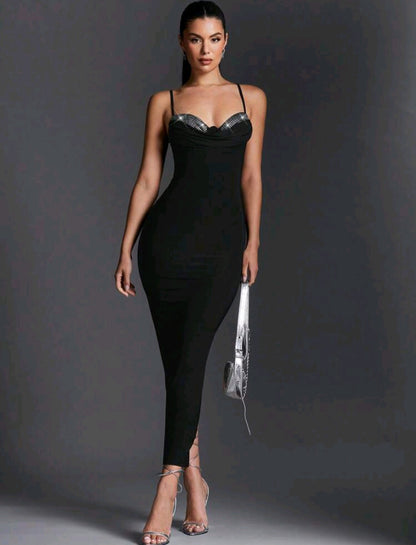 Emma Rhinestone Maxi Dress - Black