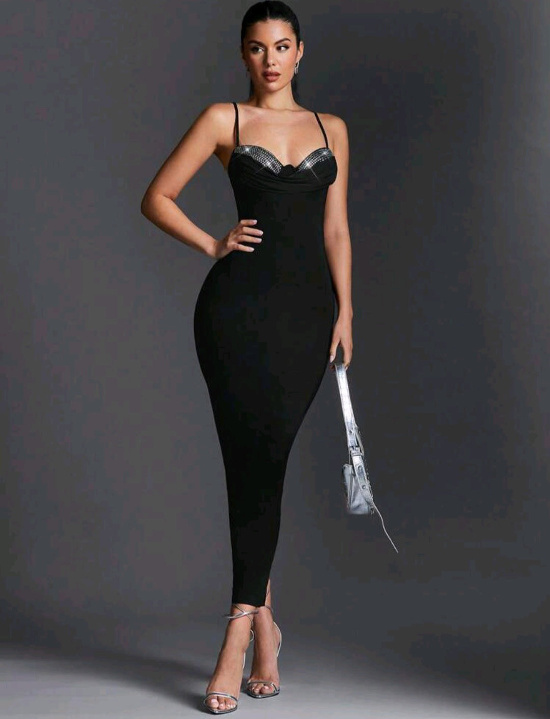Emma Rhinestone Maxi Dress - Black