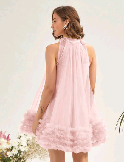 Sophie Mesh Halter neck Dress - Pink