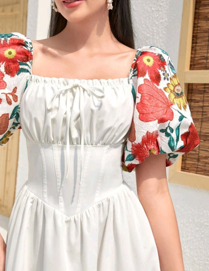 Ella Floral Puff Sleeve Midi Dress