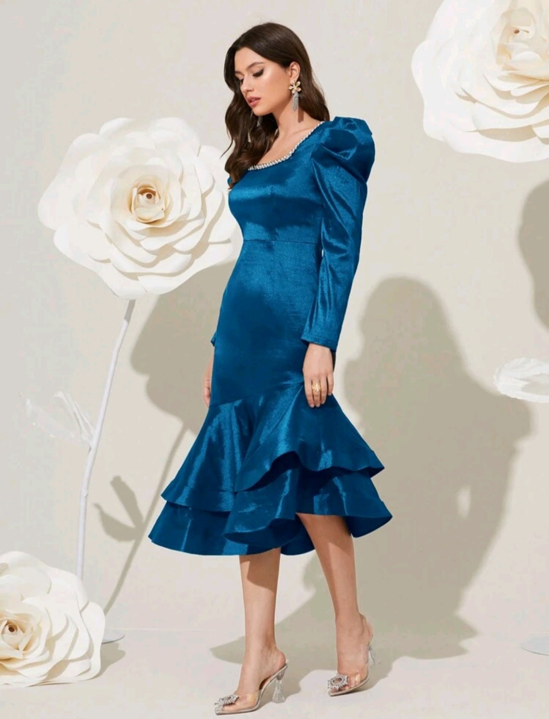 Lolita Puff Sleeve Midi Dress - Blue