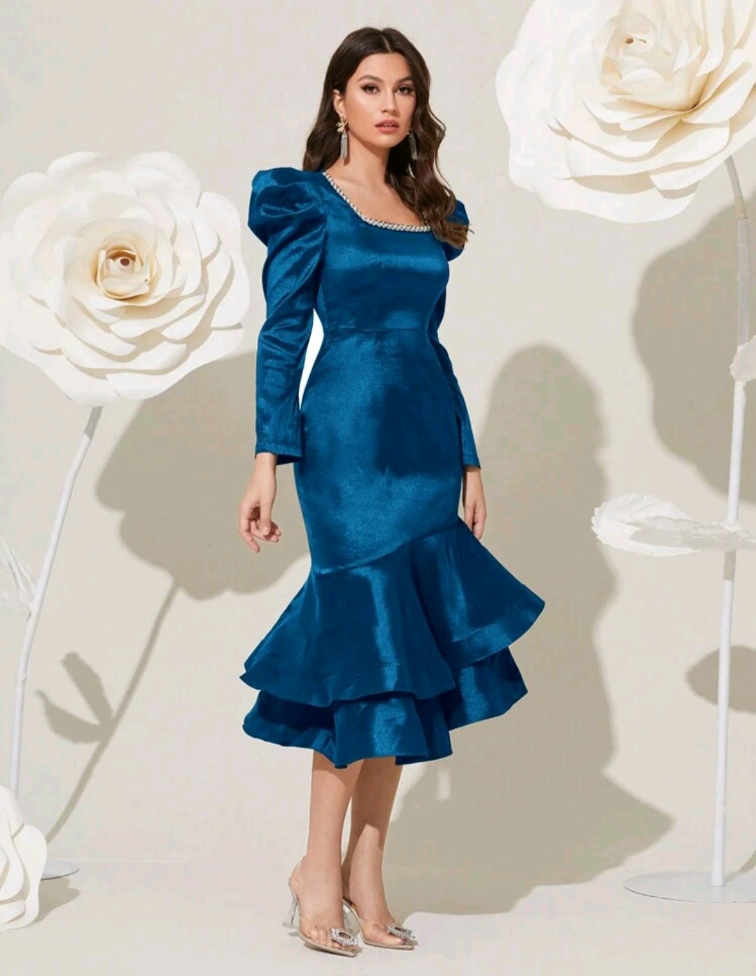 Lolita Puff Sleeve Midi Dress - Blue