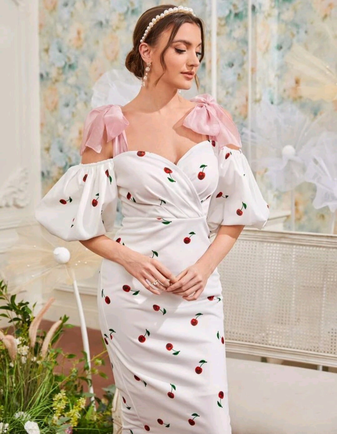Alice Puff Sleeve Cherry Midi Dress