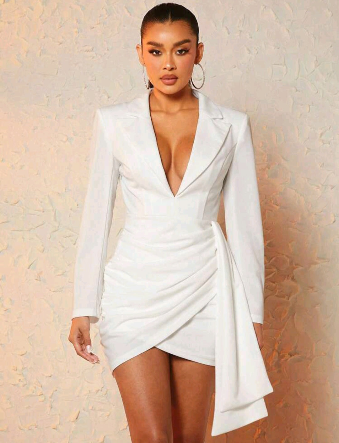 Harmony Wrap Draped Side Dress - White
