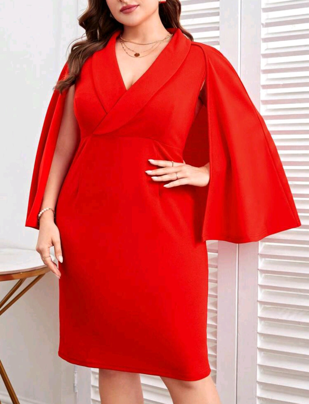 Monica Cape Collar Dress - Red