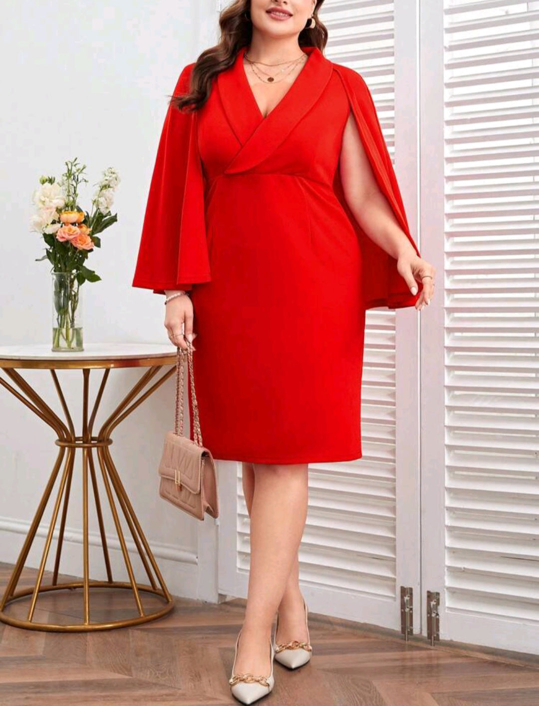 Monica Cape Collar Dress - Red