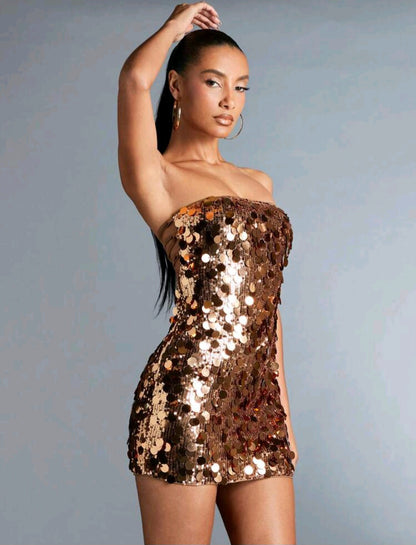 Grace Strapless Sequin Mini Dress - Brown