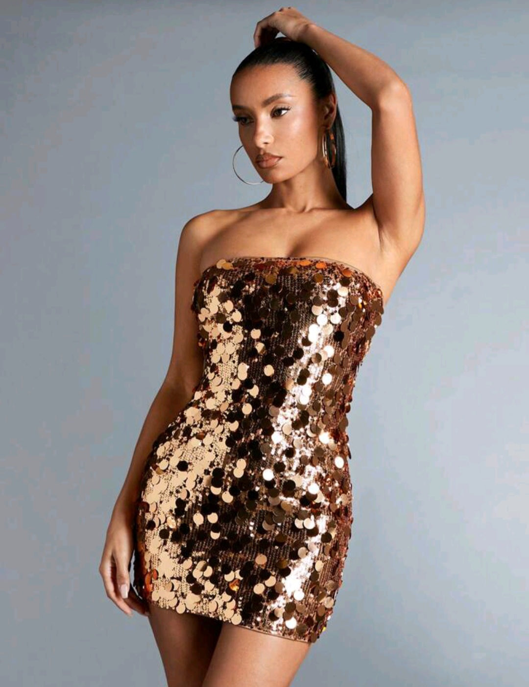 Grace Strapless Sequin Mini Dress - Brown