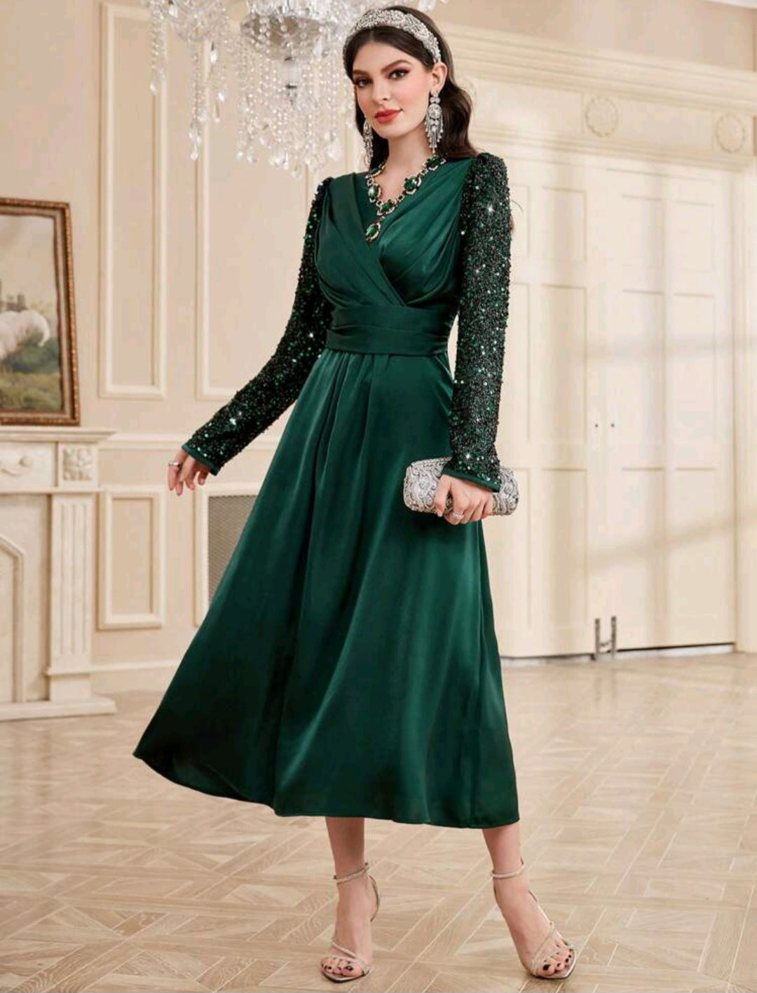 Christabel Sequin Sleeve Midi Dress