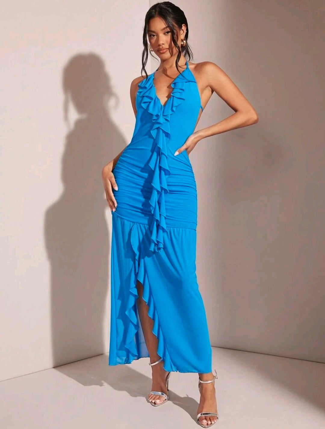 Achantie Ruffle Trim Maxi Dress - Blue