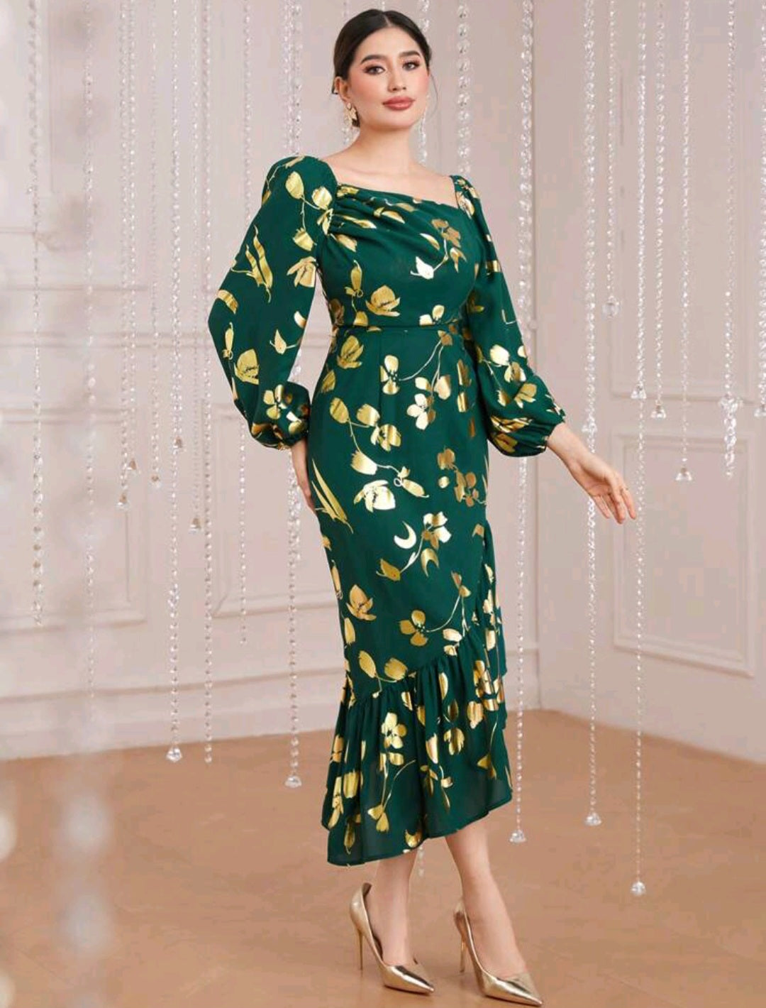 Lana Lantern Sleeve Midi Dress - Floral