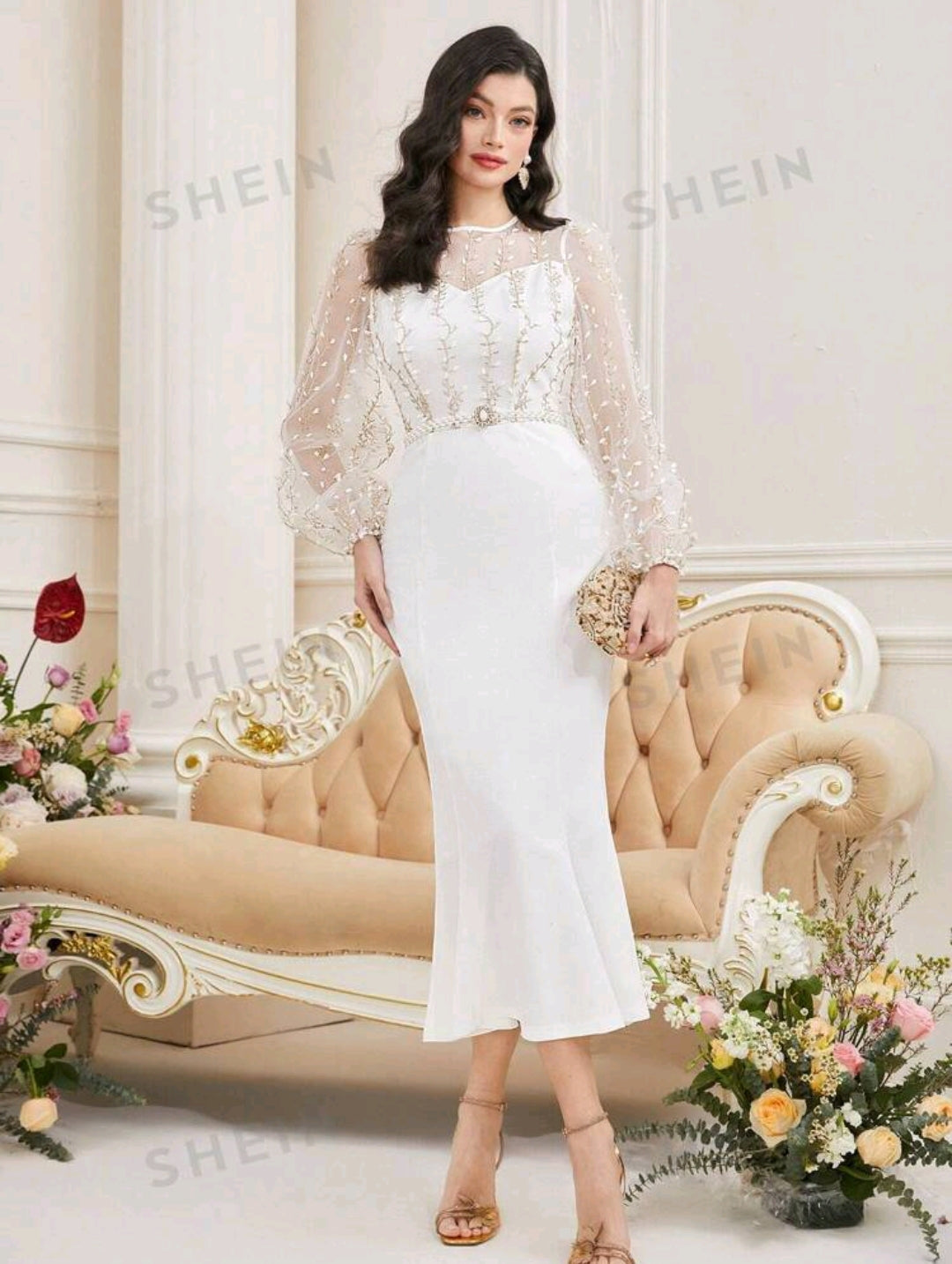 Mila Floral Midi Dress - White