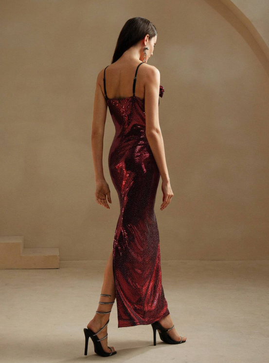 JIKIA SEQUIN ROSES MAXI DRESS