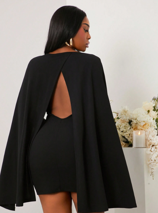 KIM CLOAK MINI DRESS - BLACK