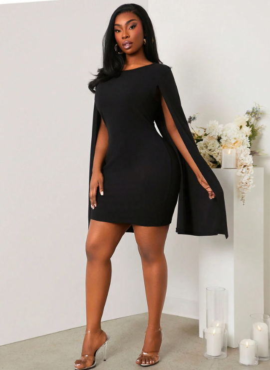 KIM CLOAK MINI DRESS - BLACK