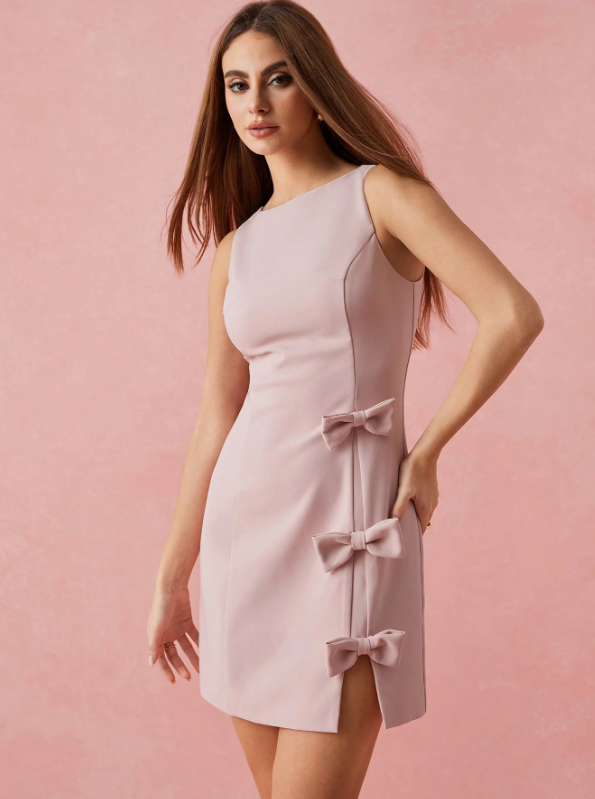 SOLENNA BOW MINI DRESS - PINK