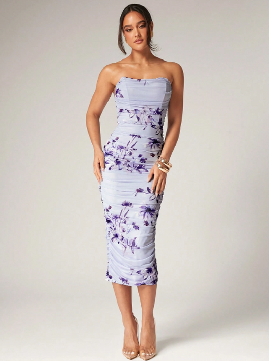 AMELIA FLOWER MIDI DRESS-PURPLE