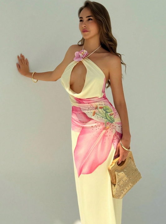 TAMIRA FLORAL PLUNGING NECK DRESS