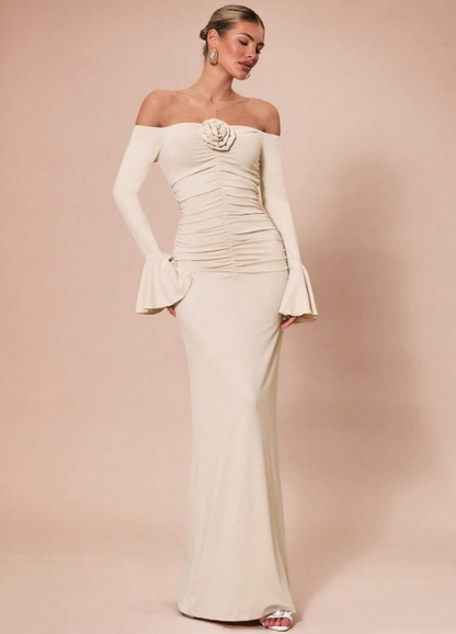 KARLA OFF-SHOULDER MAXI DRESS-APRICOT