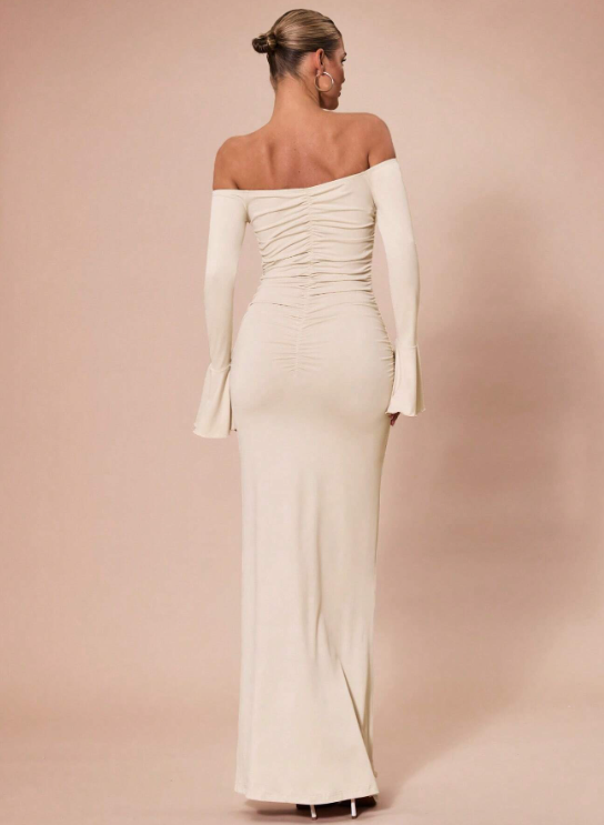 KARLA OFF-SHOULDER MAXI DRESS-APRICOT