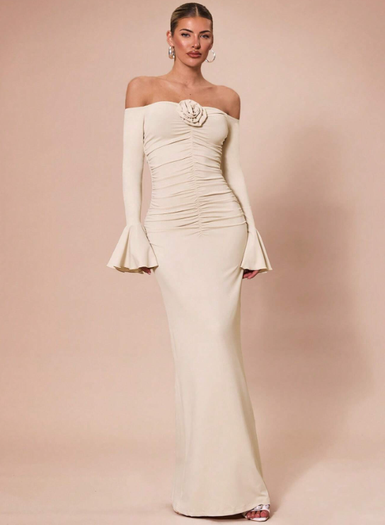 KARLA OFF-SHOULDER MAXI DRESS-APRICOT