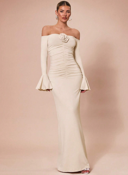 KARLA OFF-SHOULDER MAXI DRESS-APRICOT