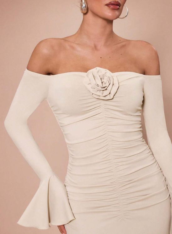 KARLA OFF-SHOULDER MAXI DRESS-APRICOT