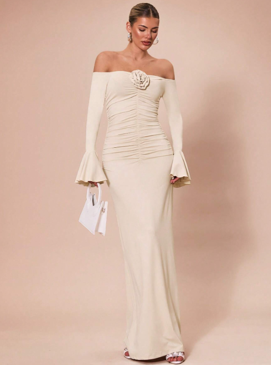 KARLA OFF-SHOULDER MAXI DRESS-APRICOT