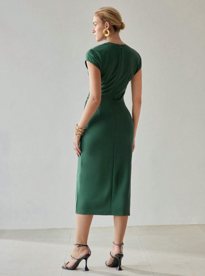 CORINA BATWING SLEEVE RUCHED KNOT FRONT DRESS