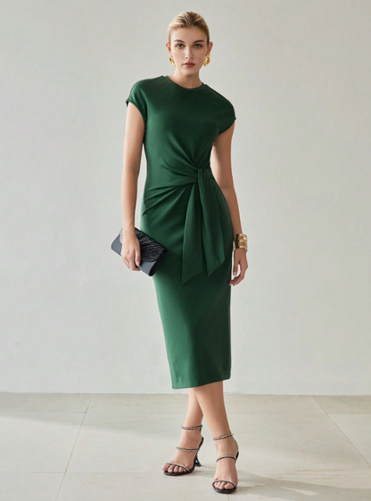 CORINA BATWING SLEEVE RUCHED KNOT FRONT DRESS