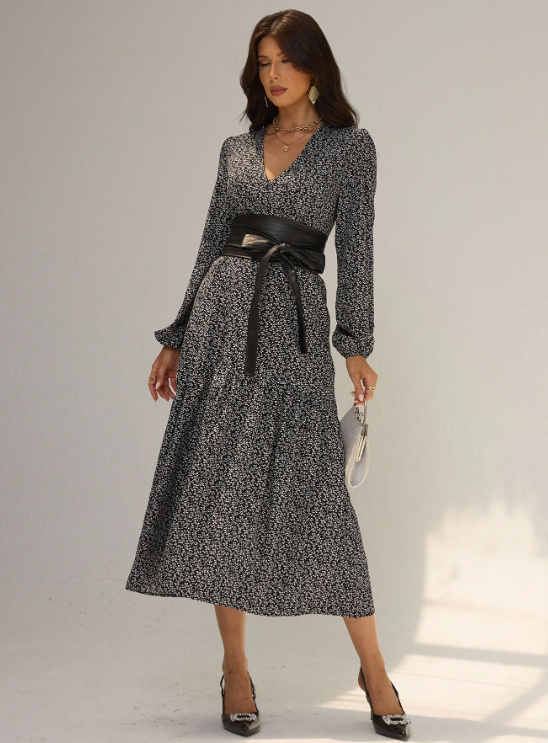 ALARA DITSY FLORAL DRESS WITH BELT