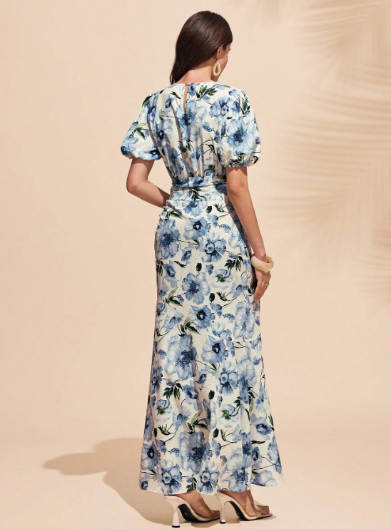 JANNIS ASYMMETRIC FLORAL DRESS