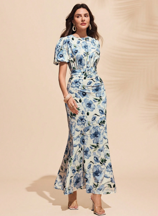JANNIS ASYMMETRIC FLORAL DRESS