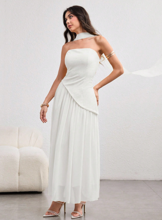NINA ASYMMETRICAL FLOUNCE DRESS