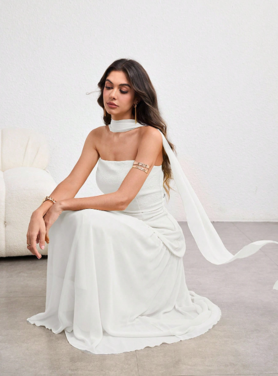 NINA ASYMMETRICAL FLOUNCE DRESS