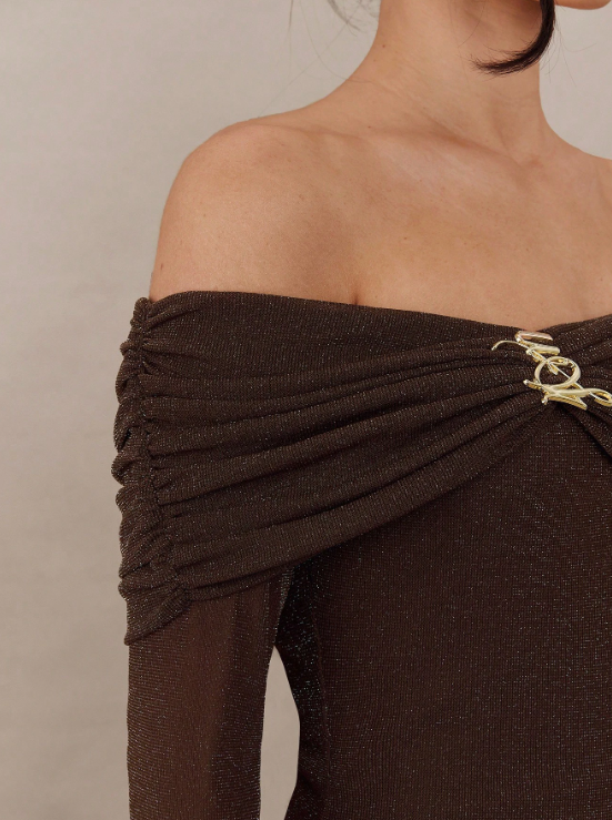 CATY PLEATED OFF SHOULDER DRESS