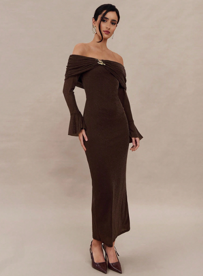 CATY PLEATED OFF SHOULDER DRESS